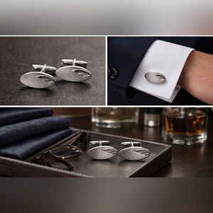 🩶Textured Cufflinks — Modern Etched Oval Design/Silver Tone
